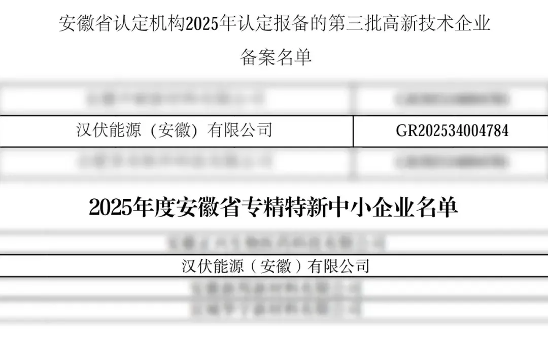 专精向新 | 汉伏安徽制造中心获评国家级高新技术企业,并荣膺省级“专精特新”称号